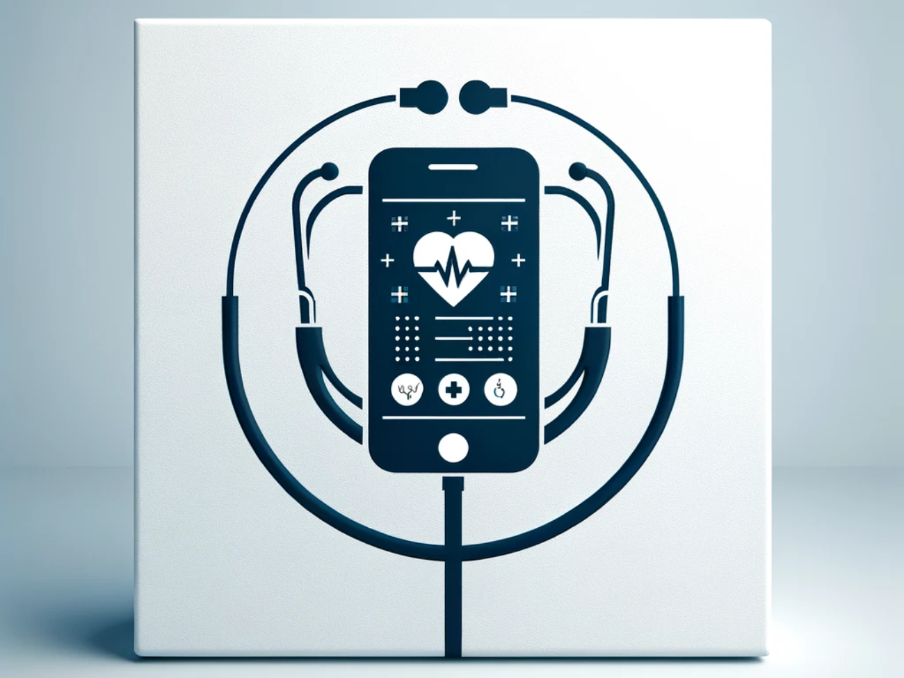 DALL·E 2024-05-13 11.15.55 - Minimal square illustration of a digital healthcare concept, centered on a modern stethoscope connected to a smartphone displaying health analytics. T