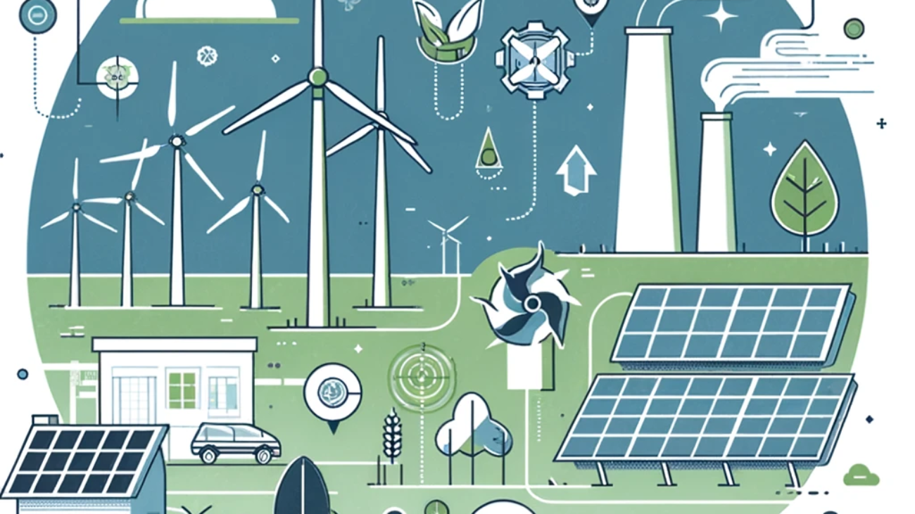 DALL·E 2024-05-20 14.05.44 - A minimal illustration depicting the concept of job creation in renewable energy. The second illustration features symbols of renewable energy sources