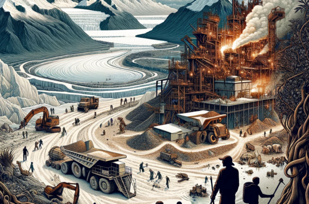 DALL·E 2024-05-22 11.25.40 - A detailed illustration representing the lithium mining industry in South America with a focus on the brutal aspects. The image should show devastated