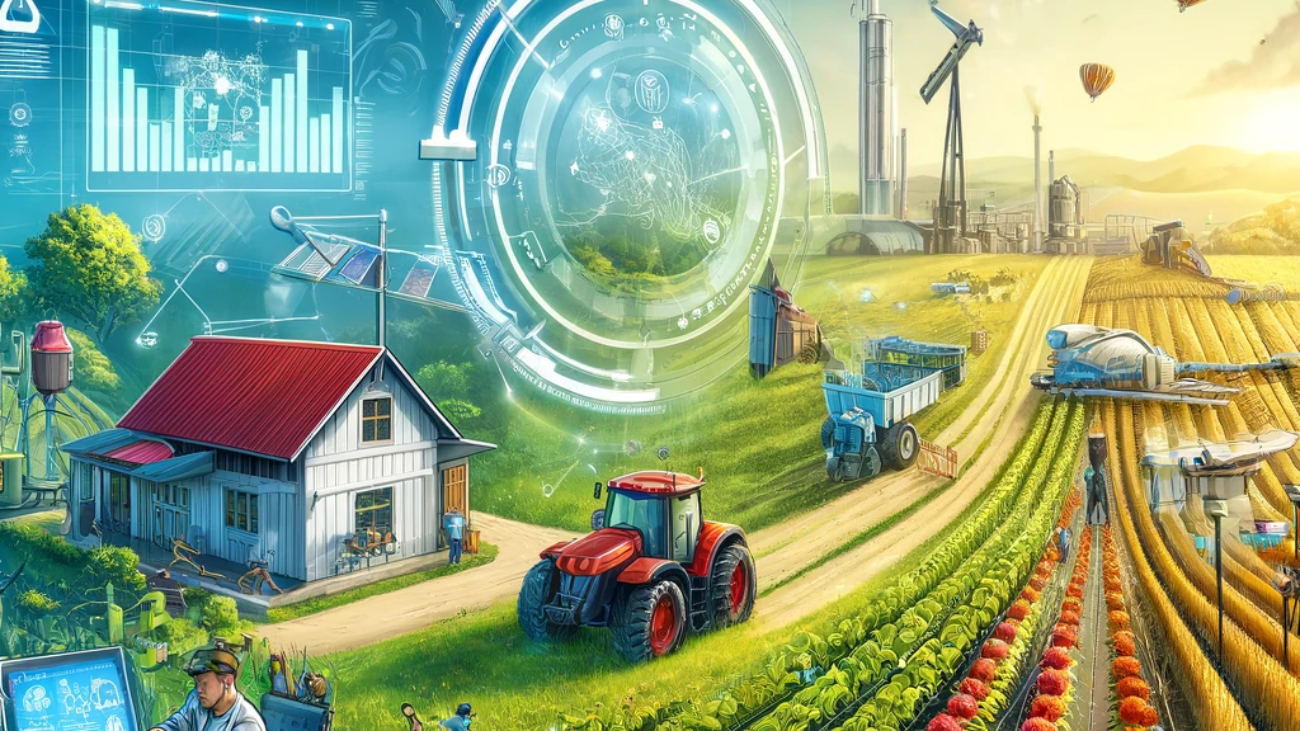 DALL·E 2024-05-30 15.20.41 - A vibrant and detailed illustration for an article about integrating cross-industry management techniques into agriculture. The image features a moder