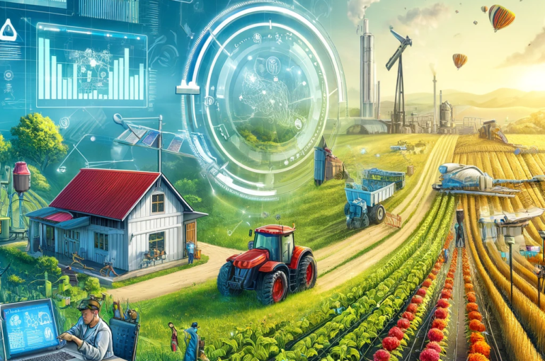 DALL·E 2024-05-30 15.20.41 - A vibrant and detailed illustration for an article about integrating cross-industry management techniques into agriculture. The image features a moder