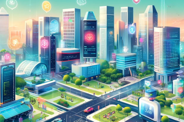 DALL·E 2024-06-01 09.42.09 - A futuristic cityscape of Singapore featuring advanced smart technologies. The illustration should include elements like autonomous vehicles, smart bu