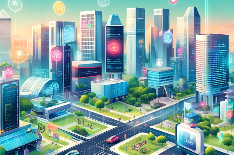 DALL·E 2024-06-01 09.42.09 - A futuristic cityscape of Singapore featuring advanced smart technologies. The illustration should include elements like autonomous vehicles, smart bu