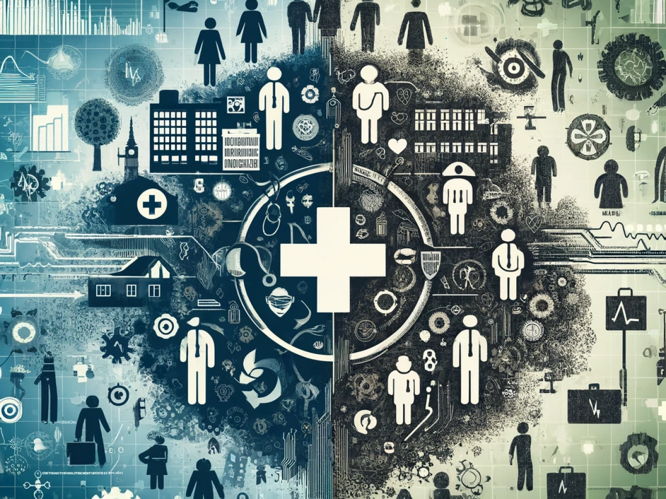 DALL·E 2024-06-01 09.58.43 - A conceptual illustration representing the challenges and solutions in healthcare workforce economics. The image should abstractly depict the imbalanc