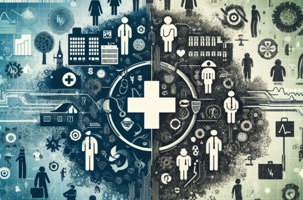 DALL·E 2024-06-01 09.58.43 - A conceptual illustration representing the challenges and solutions in healthcare workforce economics. The image should abstractly depict the imbalanc