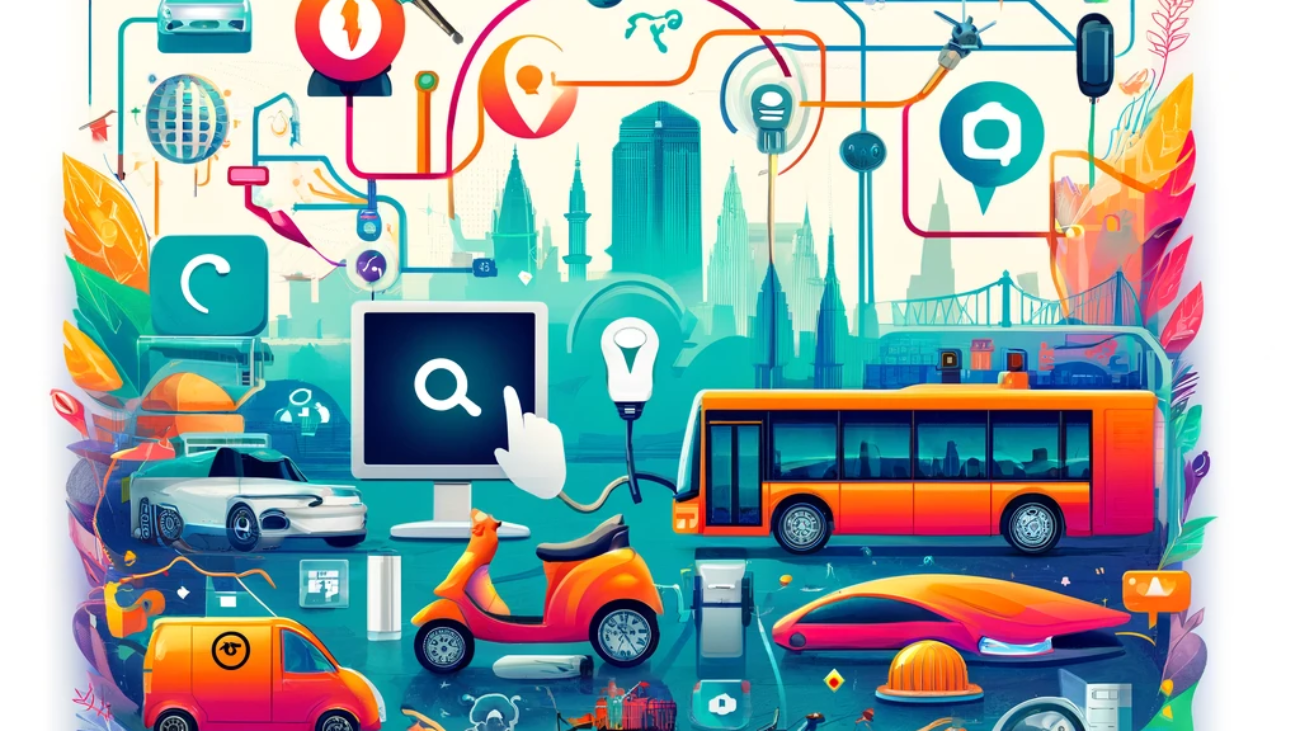 DALL·E 2024-06-03 16.42.19 - A square abstract illustration representing smart mobility solutions transforming urban transport in India. The illustration features a collage of ele