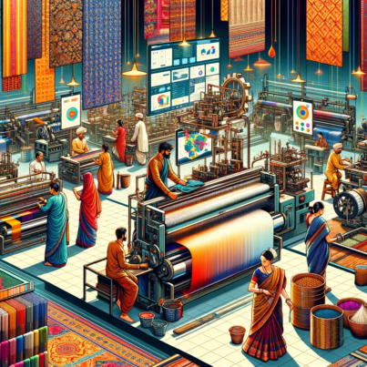 DALL·E 2024-06-05 16.25.45 - A 2000s style digital art illustration showcasing workforce training in the Indian textile sector. The scene includes workers in traditional Indian at