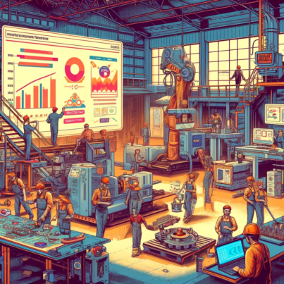 DALL·E 2024-06-06 16.27.26 - A 1980s industrial-style illustration showing the involvement of labor in Indian smart manufacturing. The scene features a medium-scale factory with w