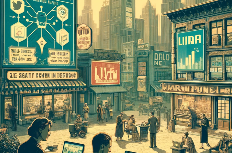 DALL·E 2024-06-06 17.24.17 - A 1920s futuristic style image with low color tones and low saturation, depicting digital marketing in Tier 3 cities. The image should show a blend of