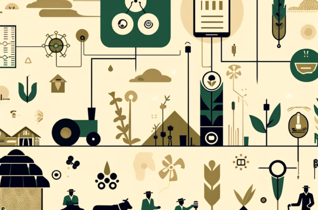 DALL·E 2024-06-10 11.59.08 - A non-crowded 1970s style illustration depicting AgriTech startups in India. The illustration features minimalist elements such as digital platforms,