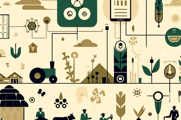 DALL·E 2024-06-10 11.59.08 - A non-crowded 1970s style illustration depicting AgriTech startups in India. The illustration features minimalist elements such as digital platforms,