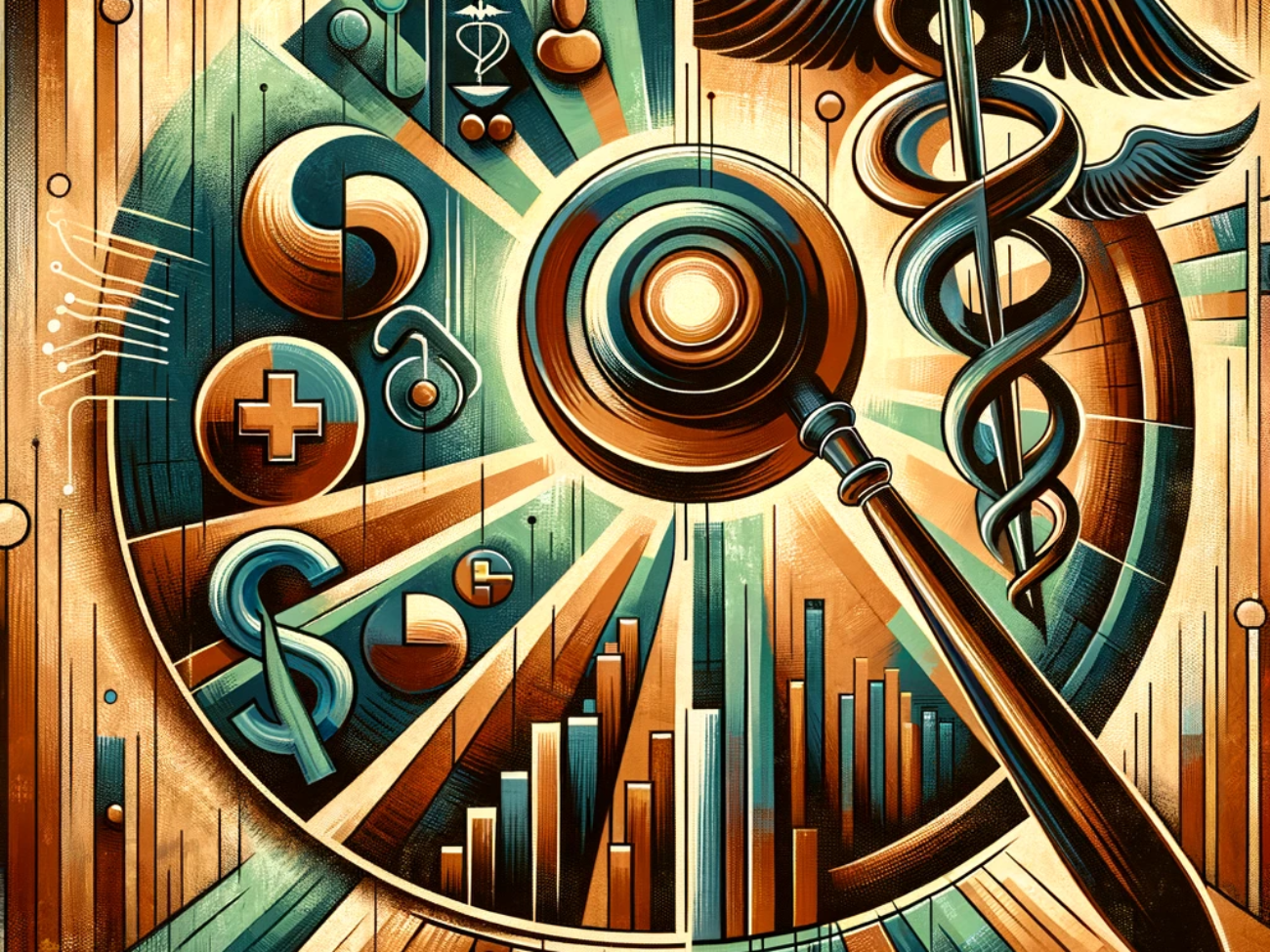 DALL·E 2024-06-10 14.36.16 - A conceptual abstract illustration of health insurance bidding wars. The illustration features a sophisticated blend of topaz and cat's eye colors as