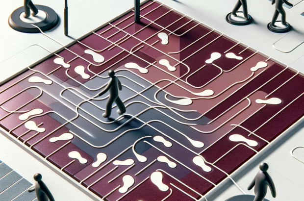 DALL·E 2024-06-10 17.31.49 - Conceptual, illustrative, and minimal image of kinetic footfall energy. The scene features energy-harvesting tiles on a busy sidewalk with abstract hu