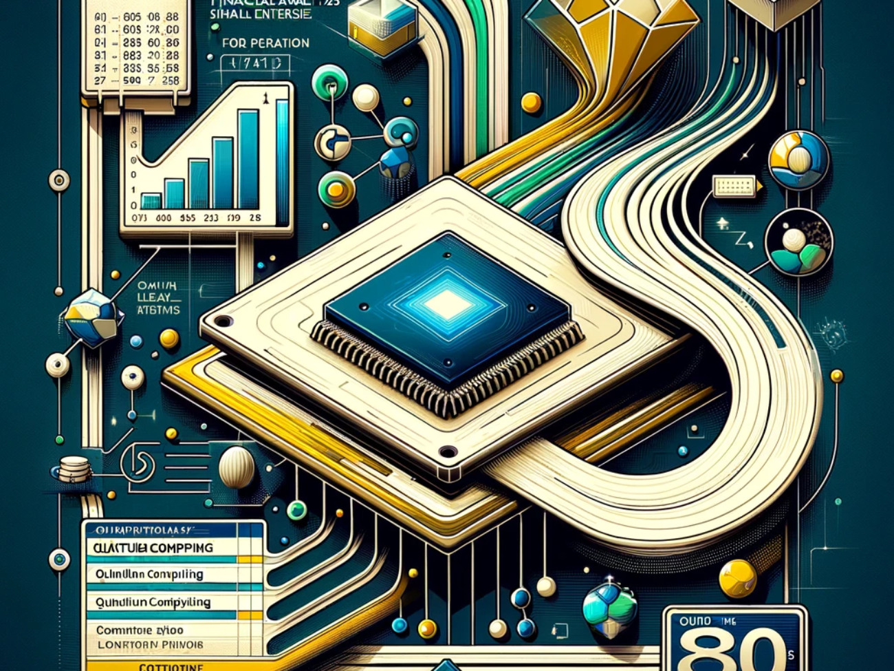 DALL·E 2024-06-10 18.43.38 - A smart, conceptual abstract illustration depicting quantum computing for financial analysis in small enterprises. The image should incorporate elemen