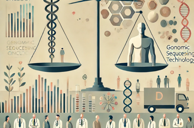 DALL·E 2024-06-13 09.23.03 - An abstract illustration depicting the balance of supply and demand in precision oncology with neutral, toned-down colors. The scene should be minimal