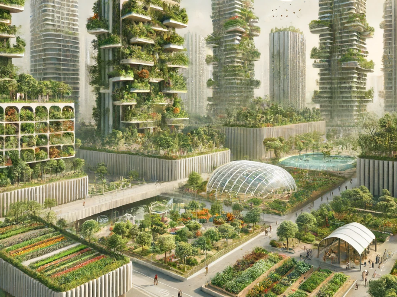 DALL·E 2024-06-13 14.27.59 - A realistic, toned-down illustration in natural, neutral colors depicting futuristic urban living in India with vertical forests, integrated urban agr
