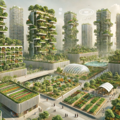 DALL·E 2024-06-13 14.27.59 - A realistic, toned-down illustration in natural, neutral colors depicting futuristic urban living in India with vertical forests, integrated urban agr