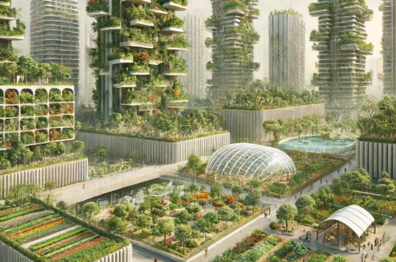 DALL·E 2024-06-13 14.27.59 - A realistic, toned-down illustration in natural, neutral colors depicting futuristic urban living in India with vertical forests, integrated urban agr