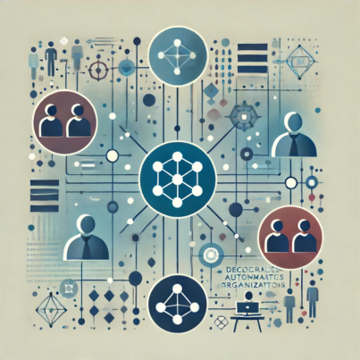 DALL·E 2024-06-13 17.30.57 - A toned down illustration with cool and muted colors, depicting the concept of Decentralized Autonomous Organizations (DAOs) in an abstract style. The