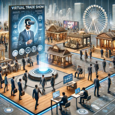 DALL·E 2024-06-13 18.04.04 - A realistic image depicting the concept of virtual trade shows and exhibitions in an Indian context. The scene shows a modern virtual trade show envir