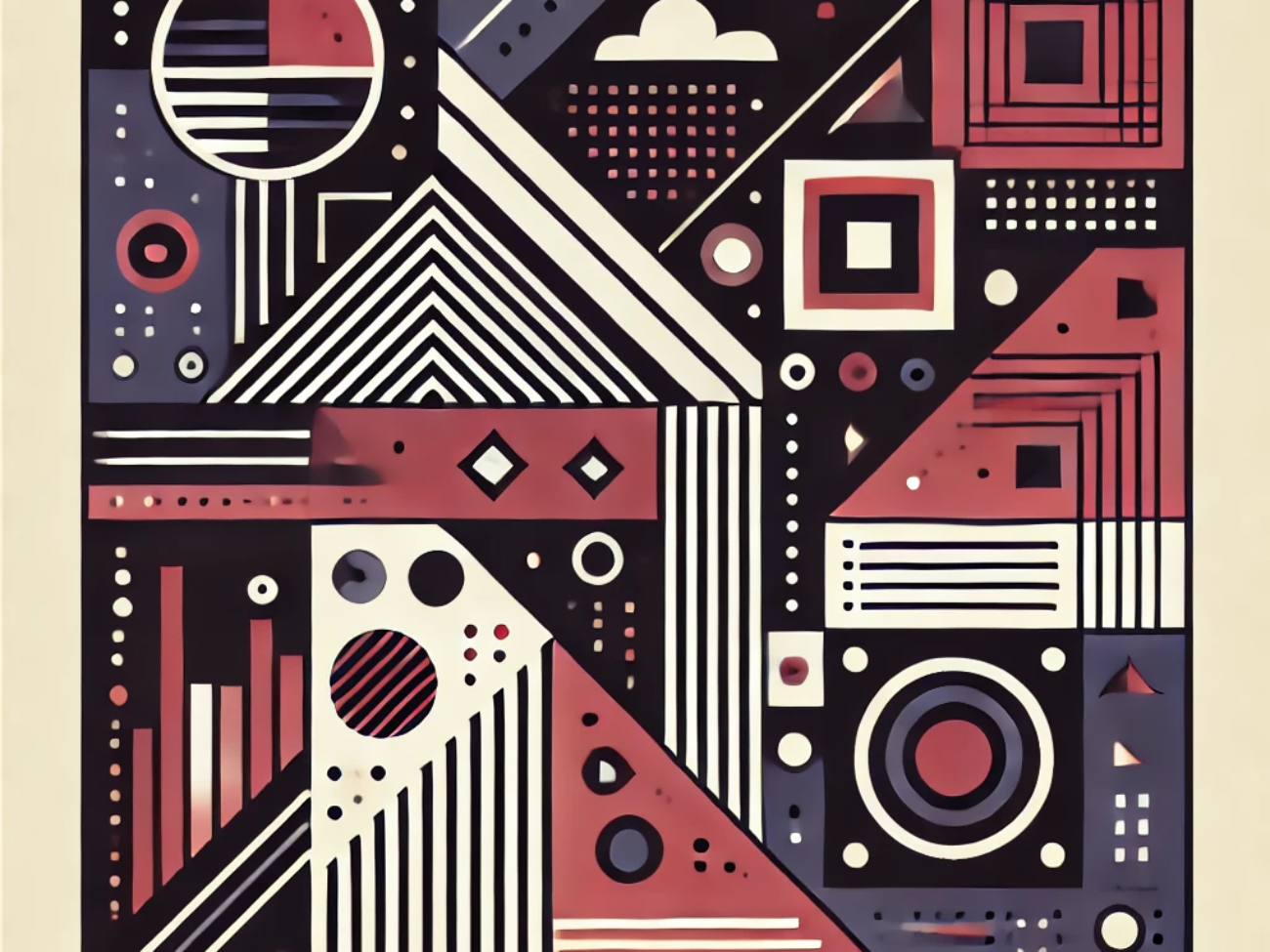 DALL·E 2024-06-18 09.33.28 - Create an abstract square illustration in the style of the 1980s, using black, maroon, and navy colors. The illustration should feature geometric shap