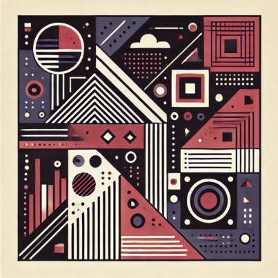 DALL·E 2024-06-18 09.33.28 - Create an abstract square illustration in the style of the 1980s, using black, maroon, and navy colors. The illustration should feature geometric shap