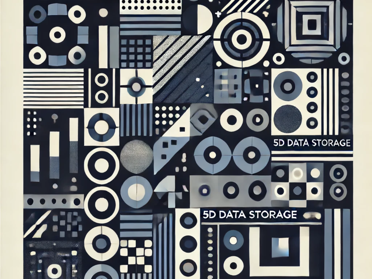 DALL·E 2024-06-18 10.00.21 - Create a 1990s style square abstract illustration inspired by the concept of 5D data storage technology in data management. Use a color palette of nav