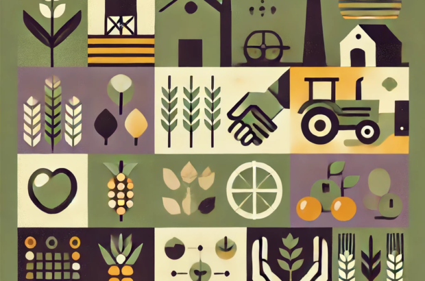 DALL·E 2024-06-18 18.23.43 - Create a 1990s minimal style illustration inspired by the concept of Community-Supported Agriculture (CSA) programs in urban India. Use a color palett