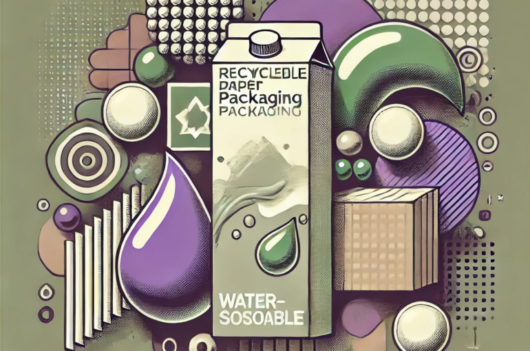 DALL·E 2024-06-19 10.23.01 - Create an abstract 1980s style illustration showcasing eco-friendly packaging solutions. Use muted violet, muted green, and gray colors. The illustrat