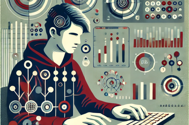 DALL·E 2024-06-19 14.15.45 - A slightly abstract illustration depicting the use of behavioral analysis algorithms in online assessments for universities. The image should feature