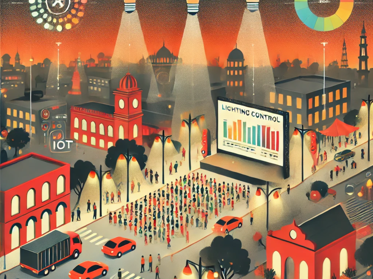 DALL·E 2024-06-19 14.41.04 - An illustration depicting event-based lighting control in a smart city setting in India. The image should use muted red, muted orange, and muted yello