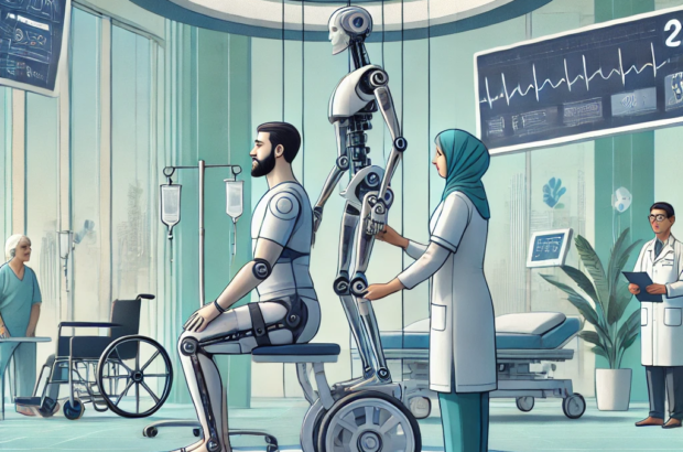 DALL·E 2024-06-20 12.45.38 - A conceptual illustration of robotic-assisted rehabilitation in an Indian hospital setting. The scene features a patient undergoing physical therapy w