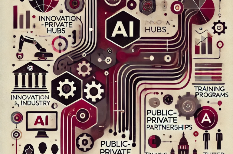 DALL·E 2024-06-20 14.13.19 - A 2010s style abstract conceptual illustration depicting public-private partnerships in India focused on AI-driven workforce transformation. The color