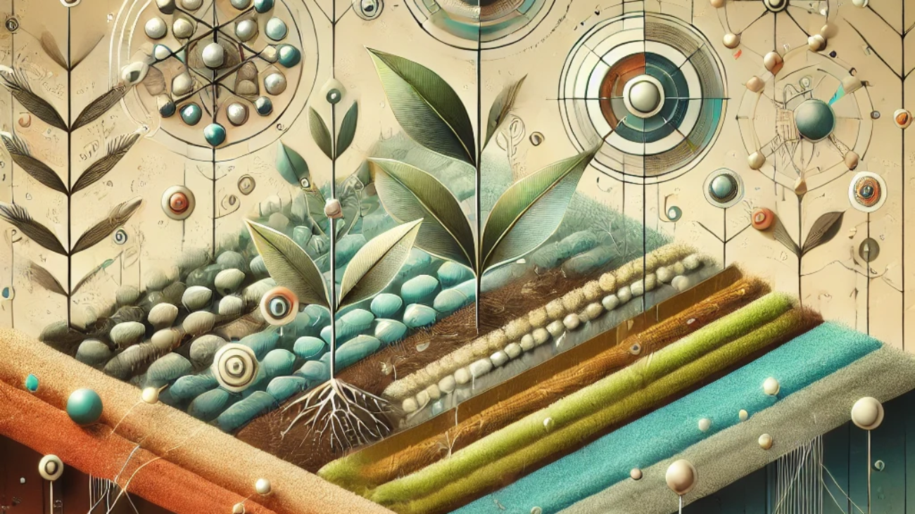 DALL·E 2024-06-20 14.18.58 - An abstract conceptual illustration with muted colors depicting the integration of soil technology and nanotechnology for crop rotation in Indian agri