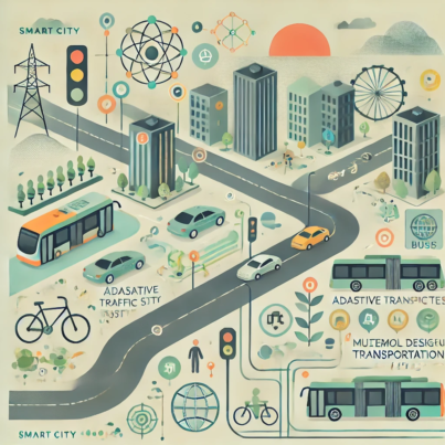 DALL·E 2024-06-20 16.53.24 - A square abstract illustration with muted colors, depicting the modeling of traffic systems and public transportation for a smart city in a Tier 2 cit