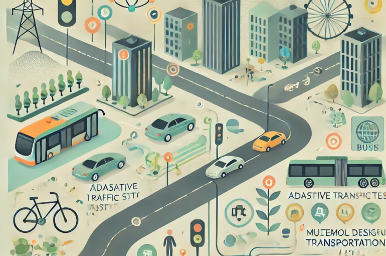 DALL·E 2024-06-20 16.53.24 - A square abstract illustration with muted colors, depicting the modeling of traffic systems and public transportation for a smart city in a Tier 2 cit