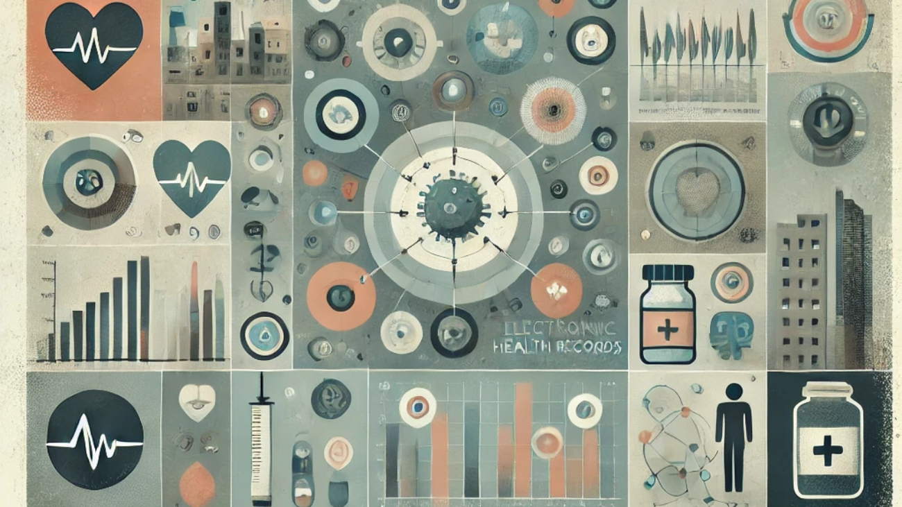 DALL·E 2024-06-20 17.00.30 - A square abstract illustration with muted colors depicting the forecasting of seasonal illnesses in urban areas using electronic health records. The d