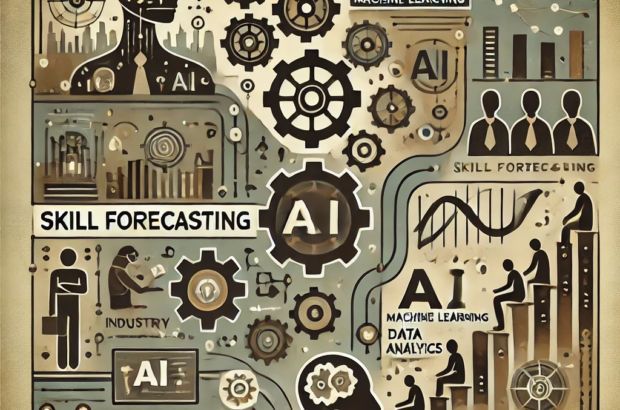 DALL·E 2024-06-20 17.38.01 - A square abstract illustration with muted darker shades depicting skill forecasting for companies. The design includes elements like gears and cogs re