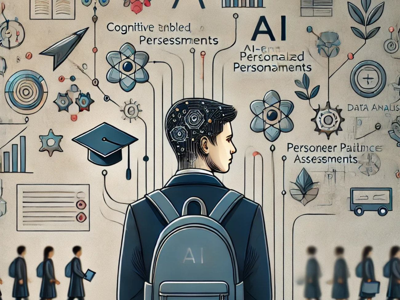 DALL·E 2024-06-21 09.26.06 - A subtle and modern illustration depicting learning competence and career guidance for students. Include elements such as cognitive tests, AI-enabled