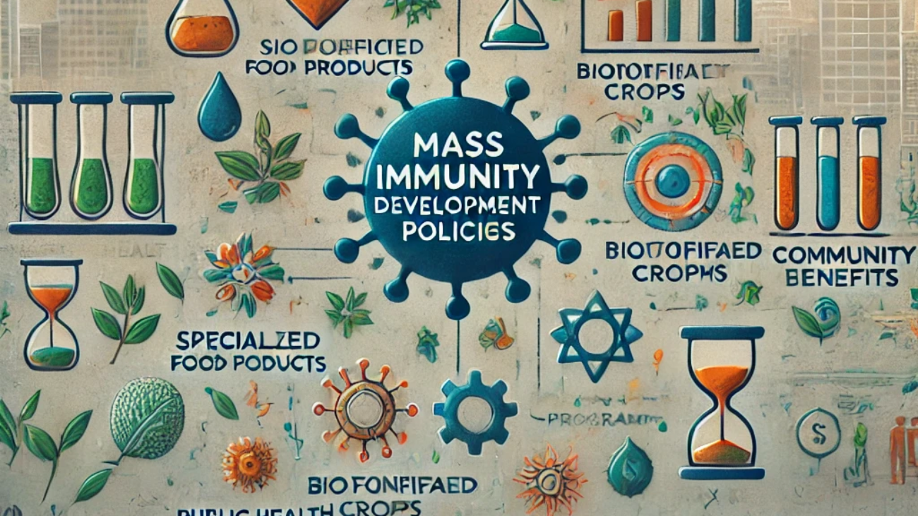 DALL·E 2024-06-21 09.39.05 - A subtle and modern illustration depicting the concept of mass immunity development policies. Include elements such as specialized food products, biof