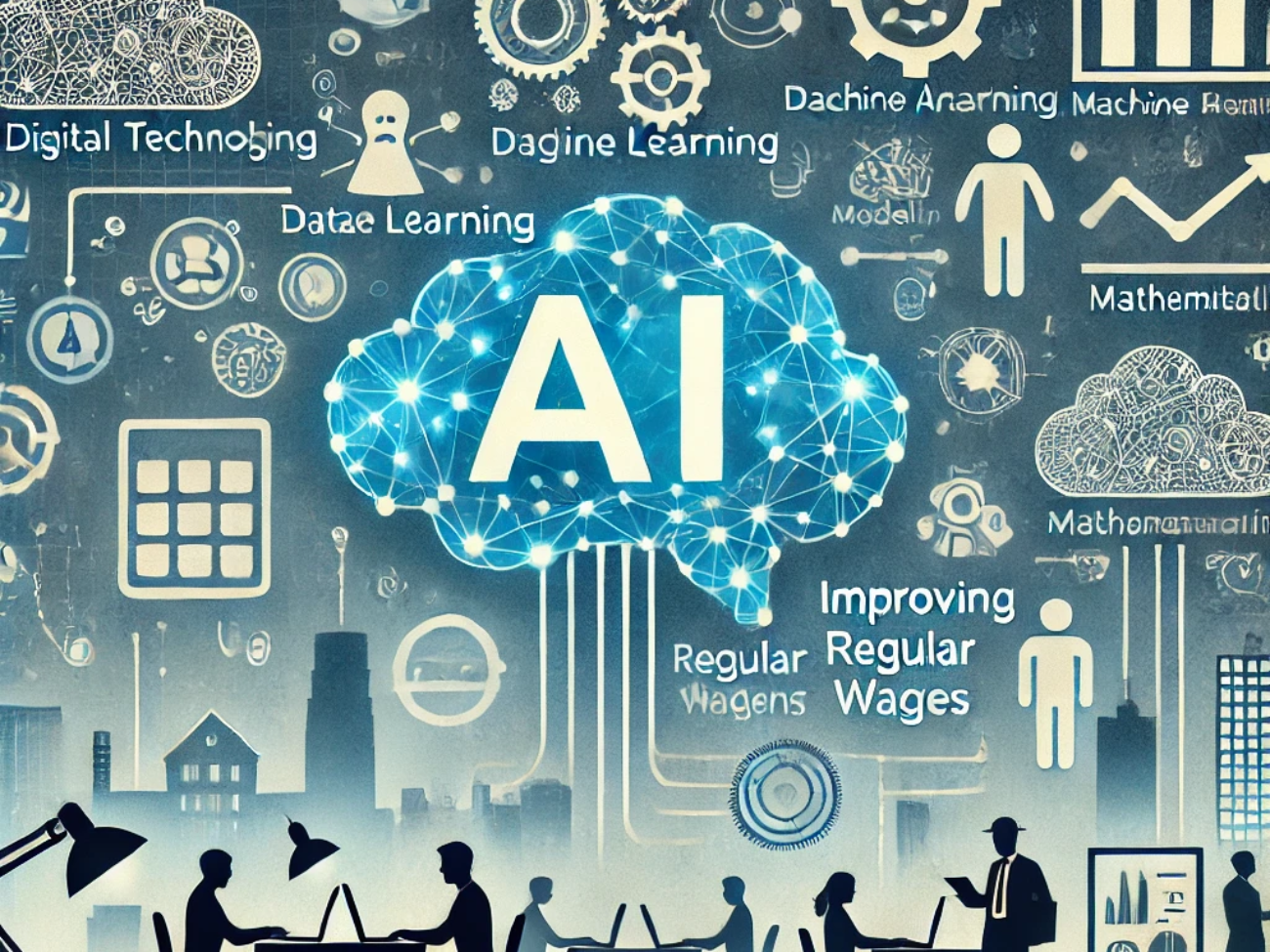 DALL·E 2024-06-21 10.06.19 - A smart and subtle illustration depicting the impact of digital technologies, machine learning, and mathematical modeling on improving regular wages.