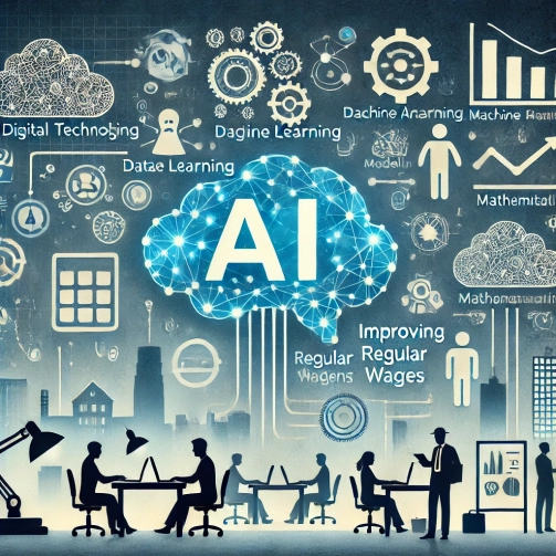 DALL·E 2024-06-21 10.06.19 - A smart and subtle illustration depicting the impact of digital technologies, machine learning, and mathematical modeling on improving regular wages.