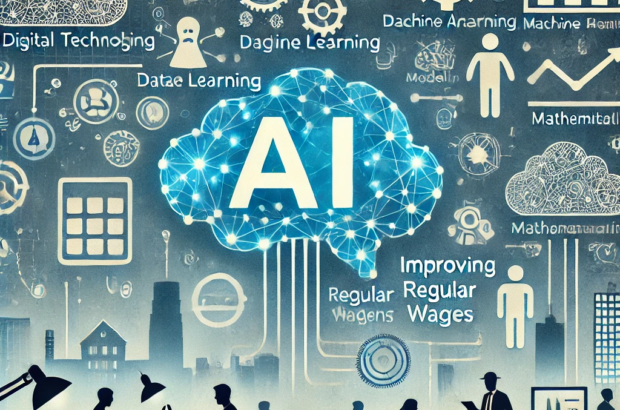 DALL·E 2024-06-21 10.06.19 - A smart and subtle illustration depicting the impact of digital technologies, machine learning, and mathematical modeling on improving regular wages.