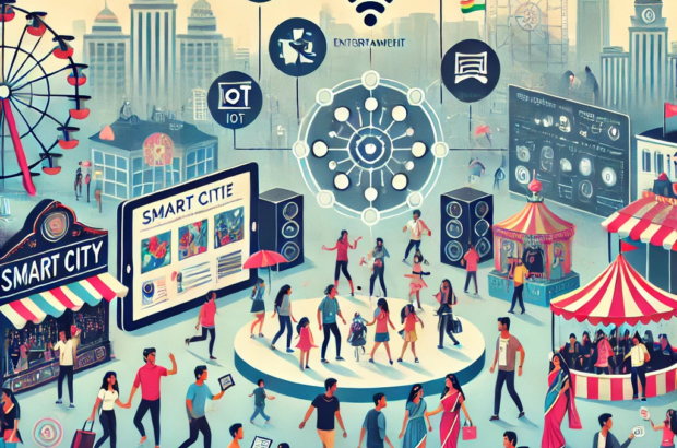 DALL·E 2024-06-21 11.25.51 - A smart and modern illustration depicting the integration of entertainment and festival activities in smart cities, particularly in Indian Tier 2 and