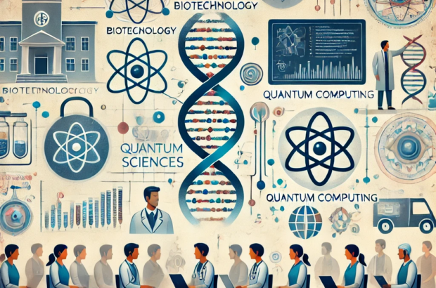 DALL·E 2024-06-21 11.31.28 - A subtle and modern illustration depicting the role of advanced sciences in healthcare, specifically biotechnology, quantum computing, and data-driven