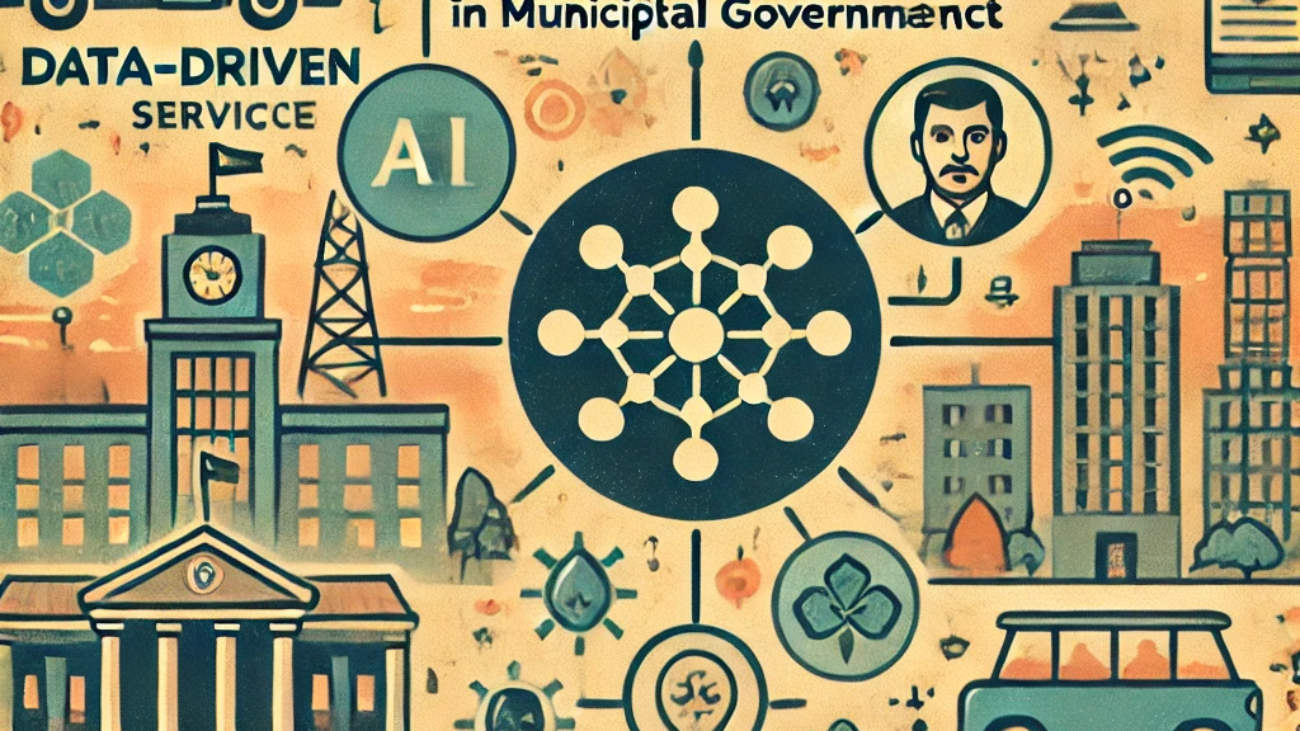 DALL·E 2024-06-21 12.30.23 - A retro-styled illustration showing the benefits of data-driven, AI, and blockchain integration in municipal governance for smart cities in India. Use