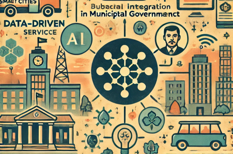 DALL·E 2024-06-21 12.30.23 - A retro-styled illustration showing the benefits of data-driven, AI, and blockchain integration in municipal governance for smart cities in India. Use