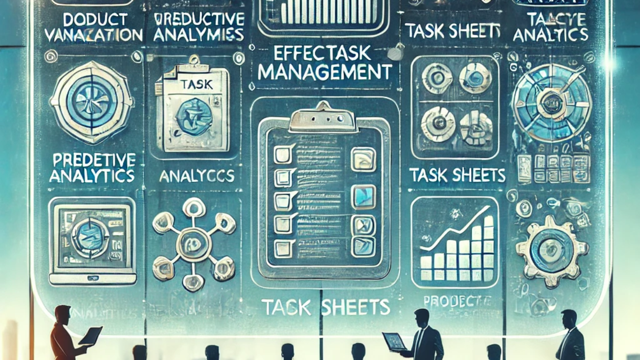 DALL·E 2024-06-21 17.28.03 - A smart square illustration depicting effective task management in a development team using data analysis. Include elements such as data visualization