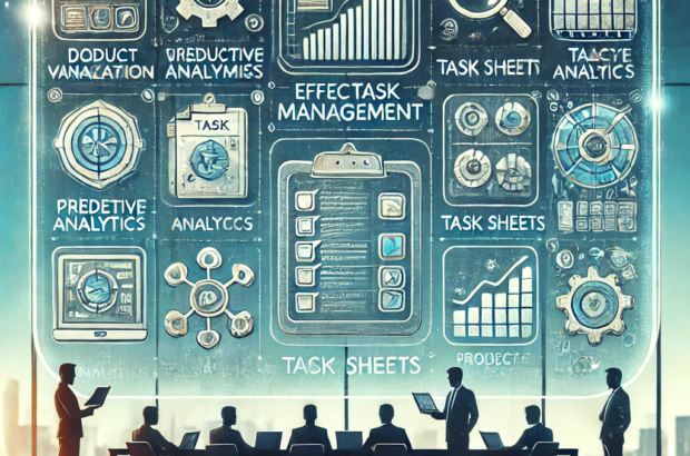 DALL·E 2024-06-21 17.28.03 - A smart square illustration depicting effective task management in a development team using data analysis. Include elements such as data visualization