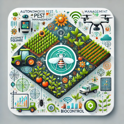 DALL·E 2024-06-21 17.34.55 - A smart square illustration depicting autonomous pest management in agriculture. Include elements such as drones, sensors, and robots monitoring crops